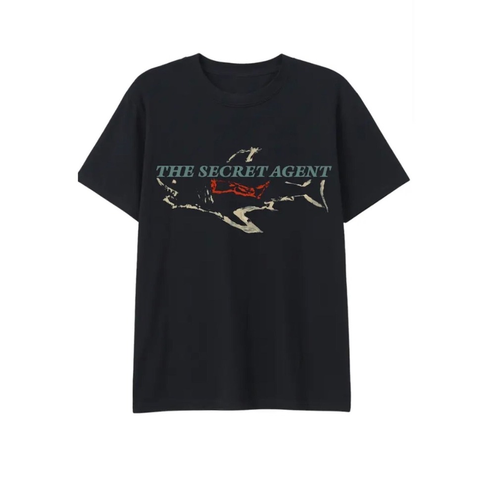 Neon‎ The Secret Agent Shark Graphic T-Shirt Black Short Sleeve Crewneck SMALL